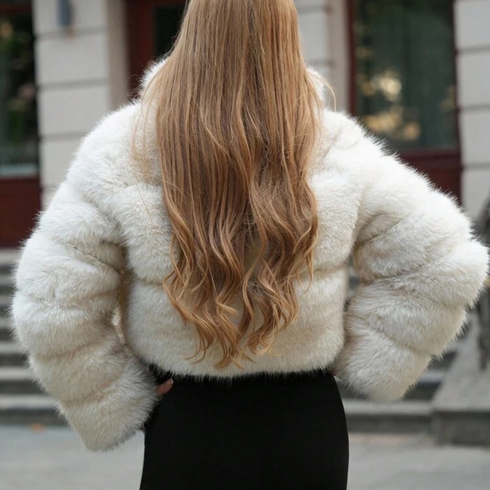 Luxury quilted faux fur jacket vintage style coat zip up cream - Picture 4 of 11